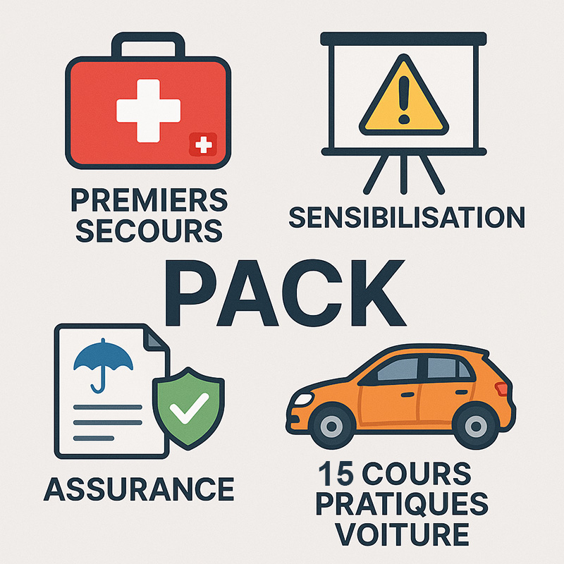 1ers secours + sensibilisation + assurance + 15 cours pratique